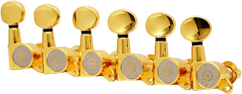 Eddaray Store 6 Inline Vintage Guitar Machine Heads - 1:15 Gear Ratio Sealed Tuning Key Pegs Tuners with Oval Shaped Button Replacement(E-1006, Gold) - Image 1